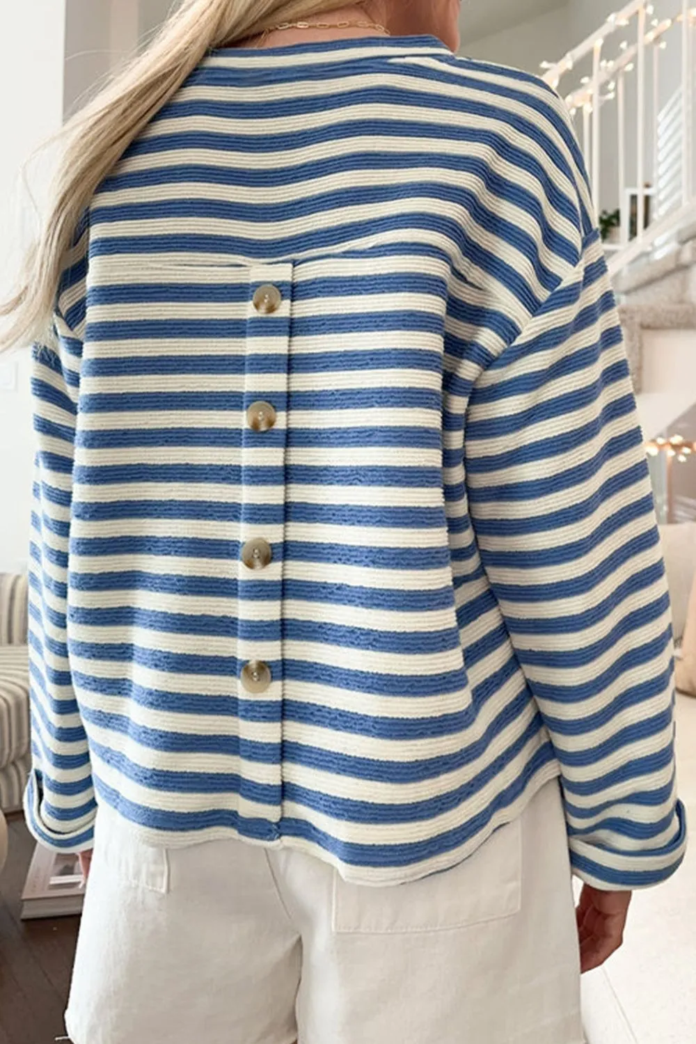Avery Stripe Chest Pocket Notched Top