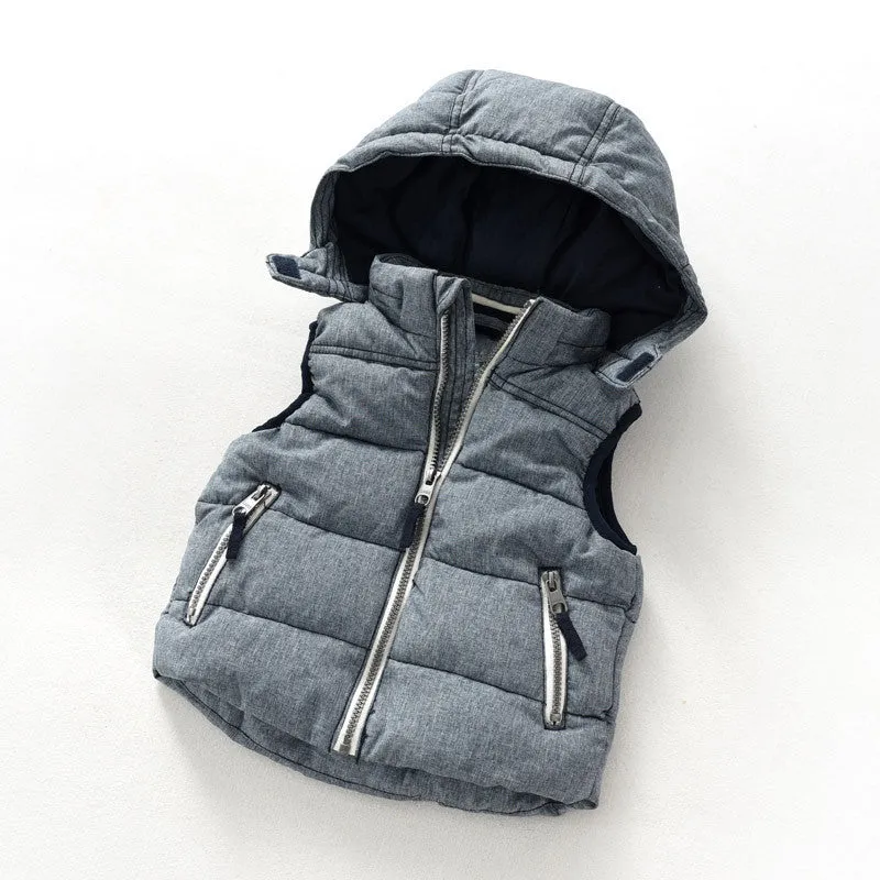 baby boy denim vest fashion child thickening vest with a hood cotton-padded winter cotton waistcoat knitted lining vests