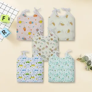 Baby Moo Car And Nature Theme Round Neck Sleeveless Tie Knot Cotton Jhablas 5 Pcs - Yellow, Multicolour
