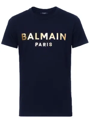 Balmain Foil Print Tee - Navy