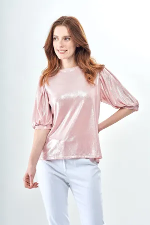 BCT10187A Puff Short Sleeve Metallic Knit Top