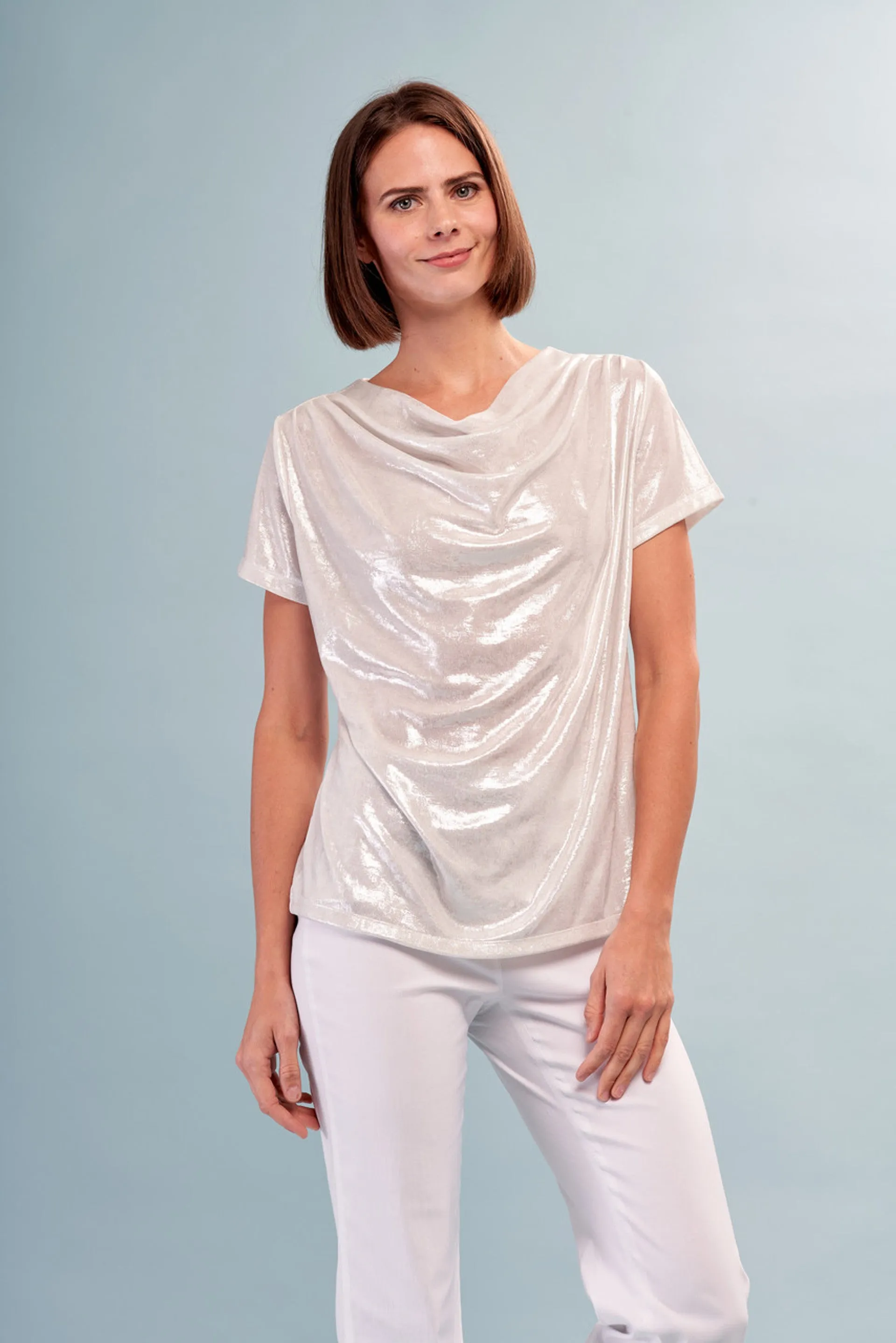 BCT5715C Cowl Neck Metallic Knit Top