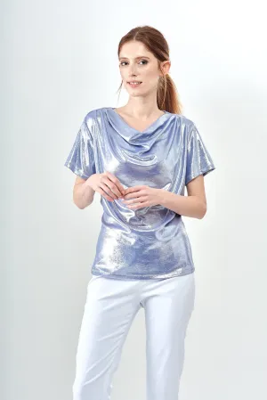 BCT5715C Cowl Neck Metallic Knit Top