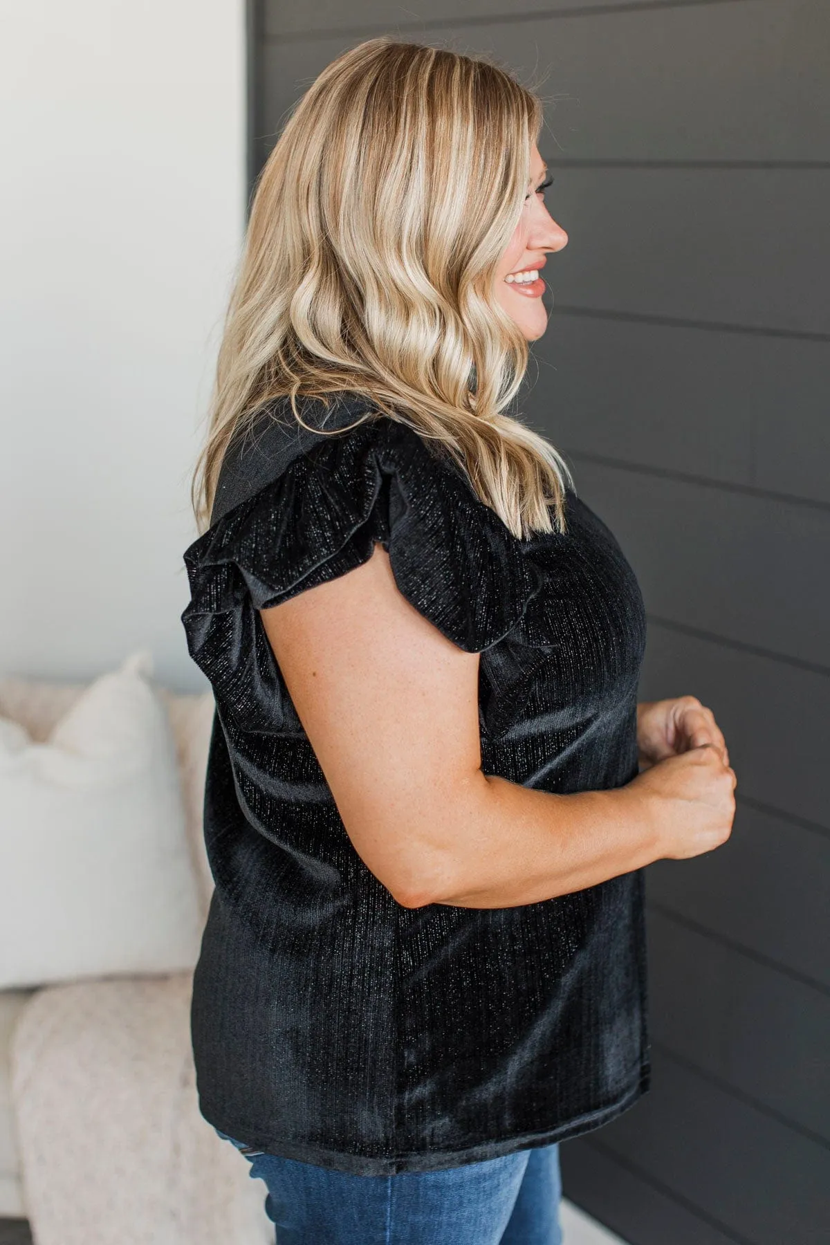 Beautiful Feelings Velvet Top- Black