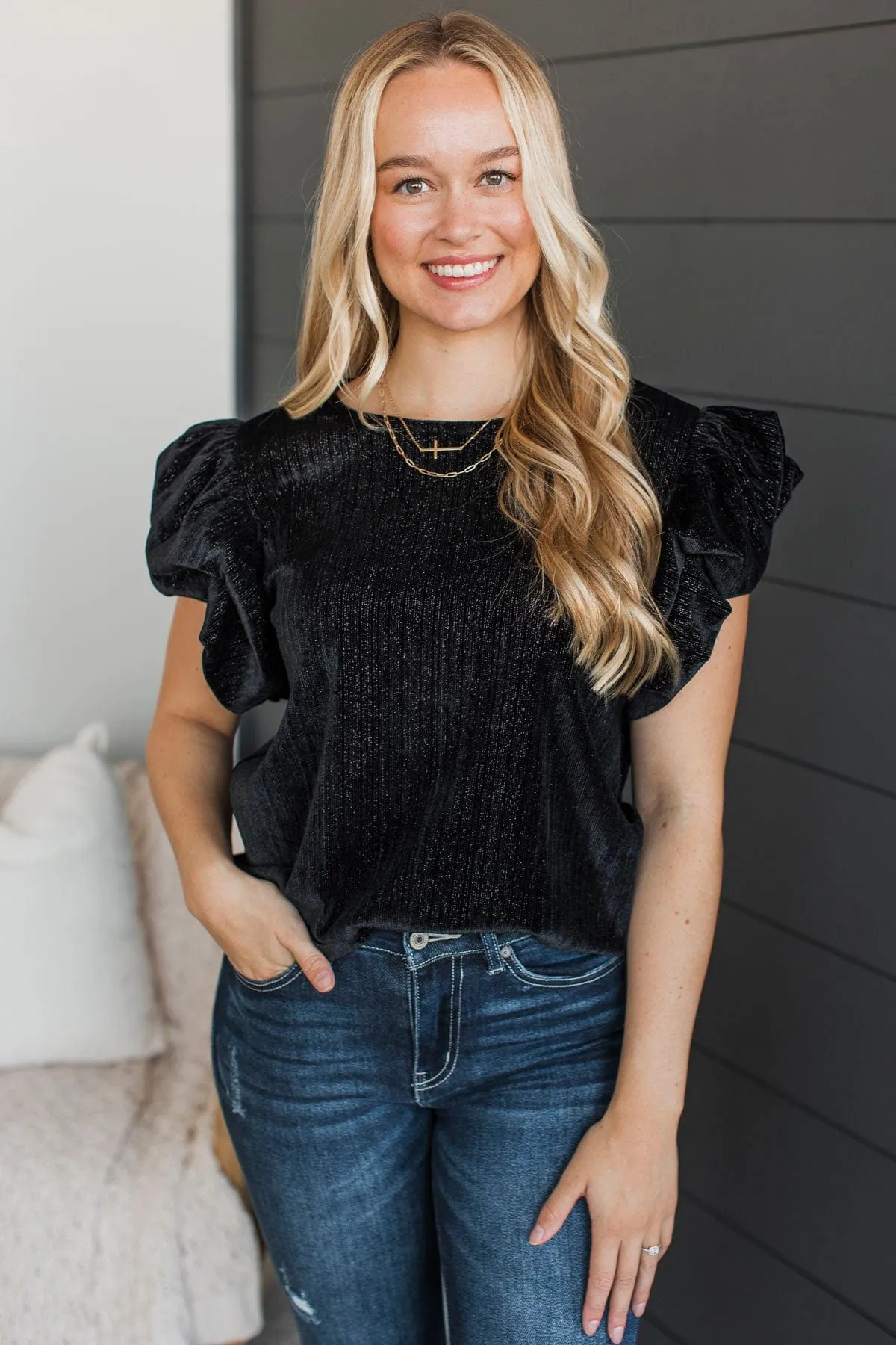 Beautiful Feelings Velvet Top- Black