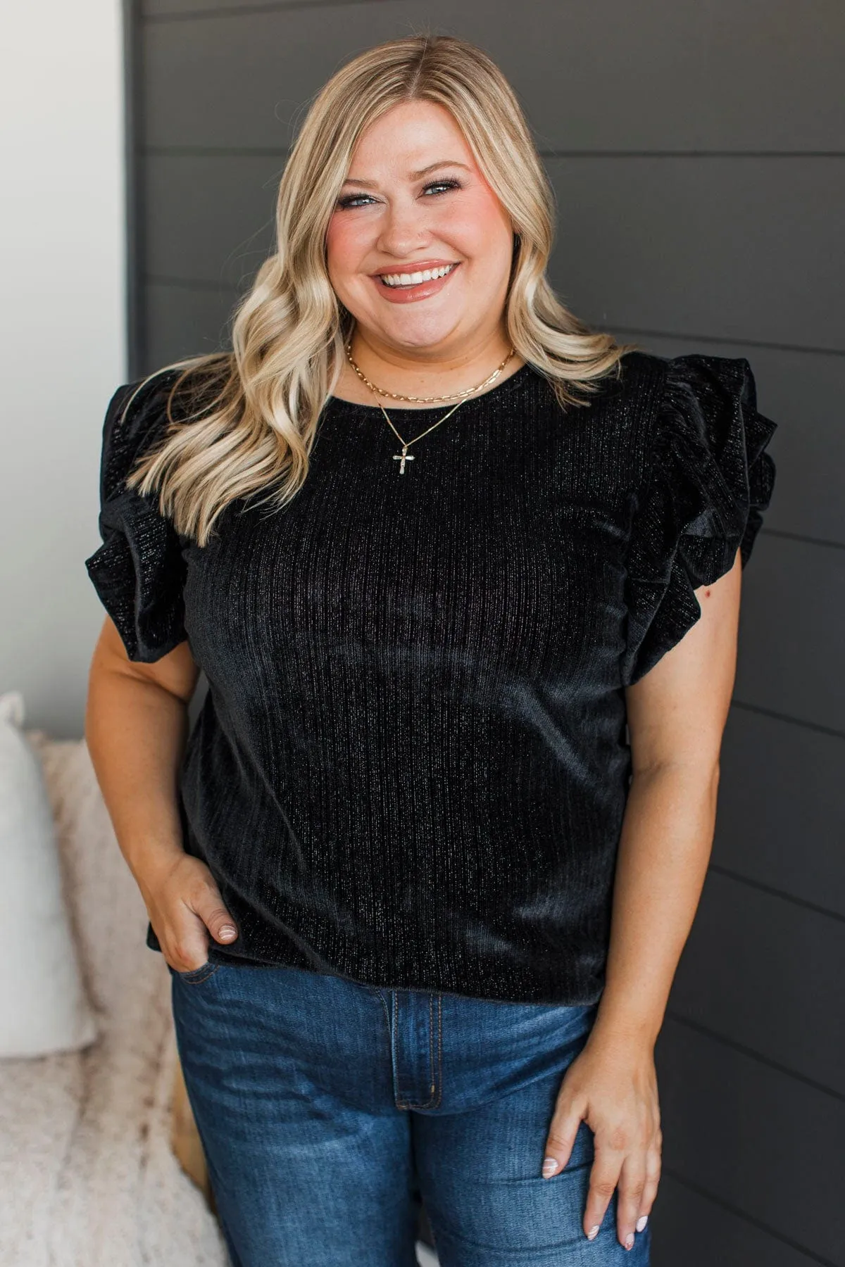 Beautiful Feelings Velvet Top- Black