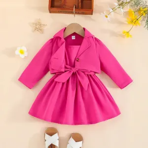 Belted Cami Dress and Lapel Collar Jacket Set