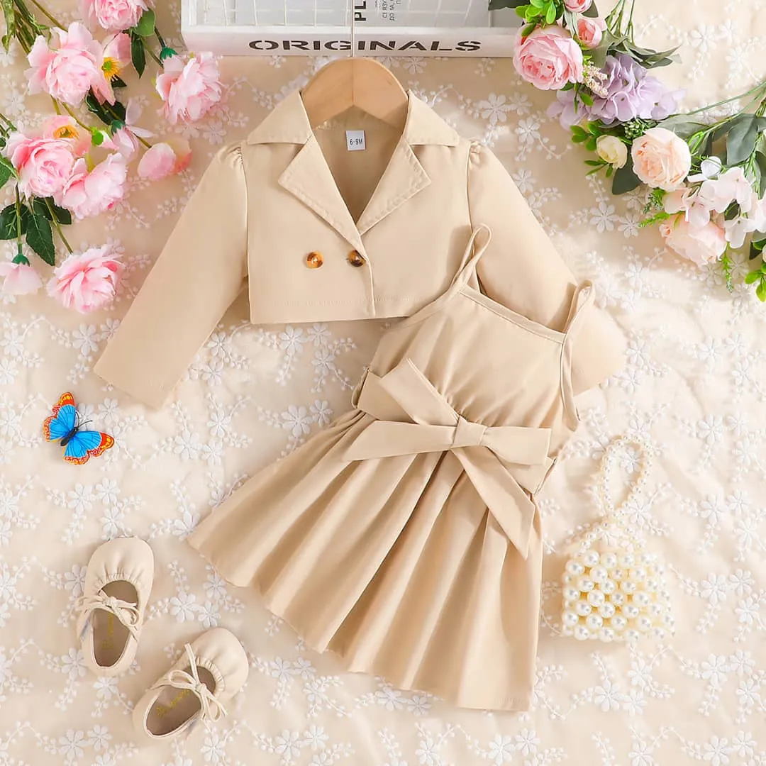 Belted Cami Dress and Lapel Collar Jacket Set