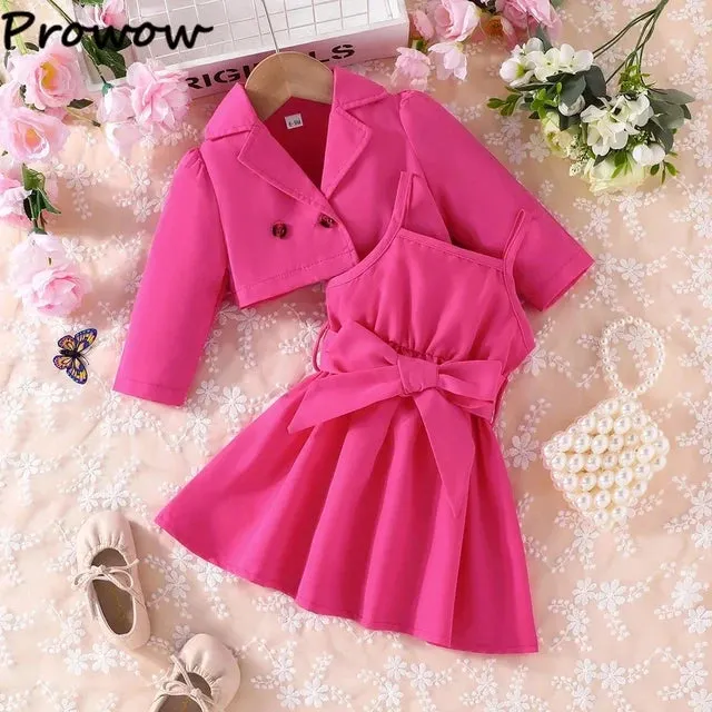 Belted Cami Dress and Lapel Collar Jacket Set