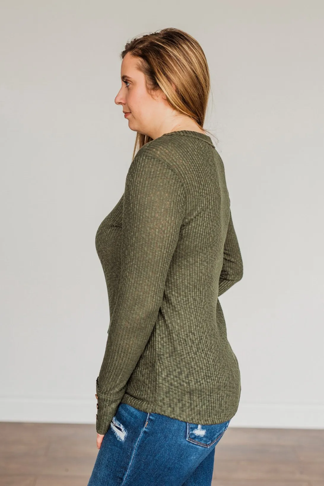 Better Than Ever Long Sleeve Knit Top- Dark Olive