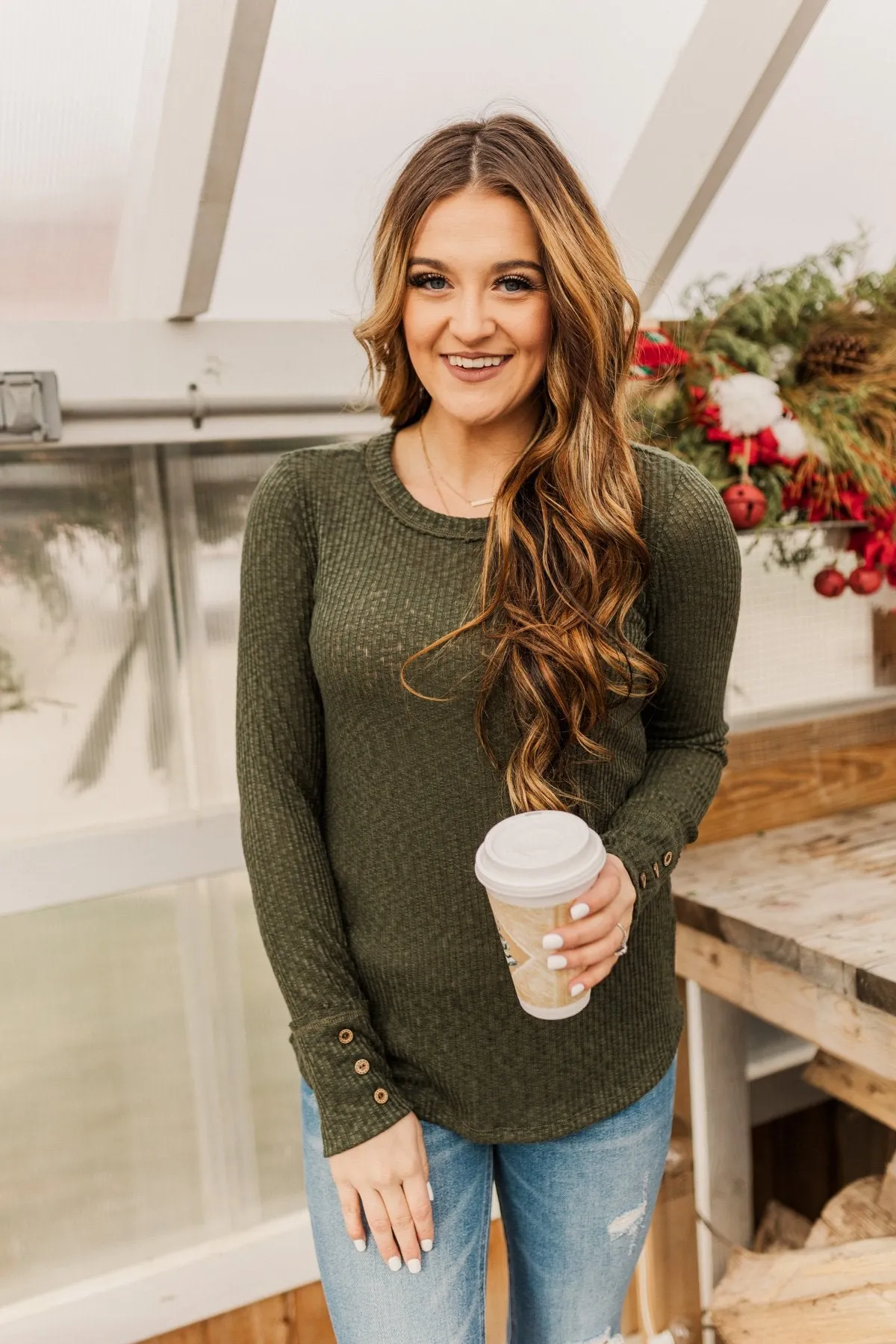 Better Than Ever Long Sleeve Knit Top- Dark Olive