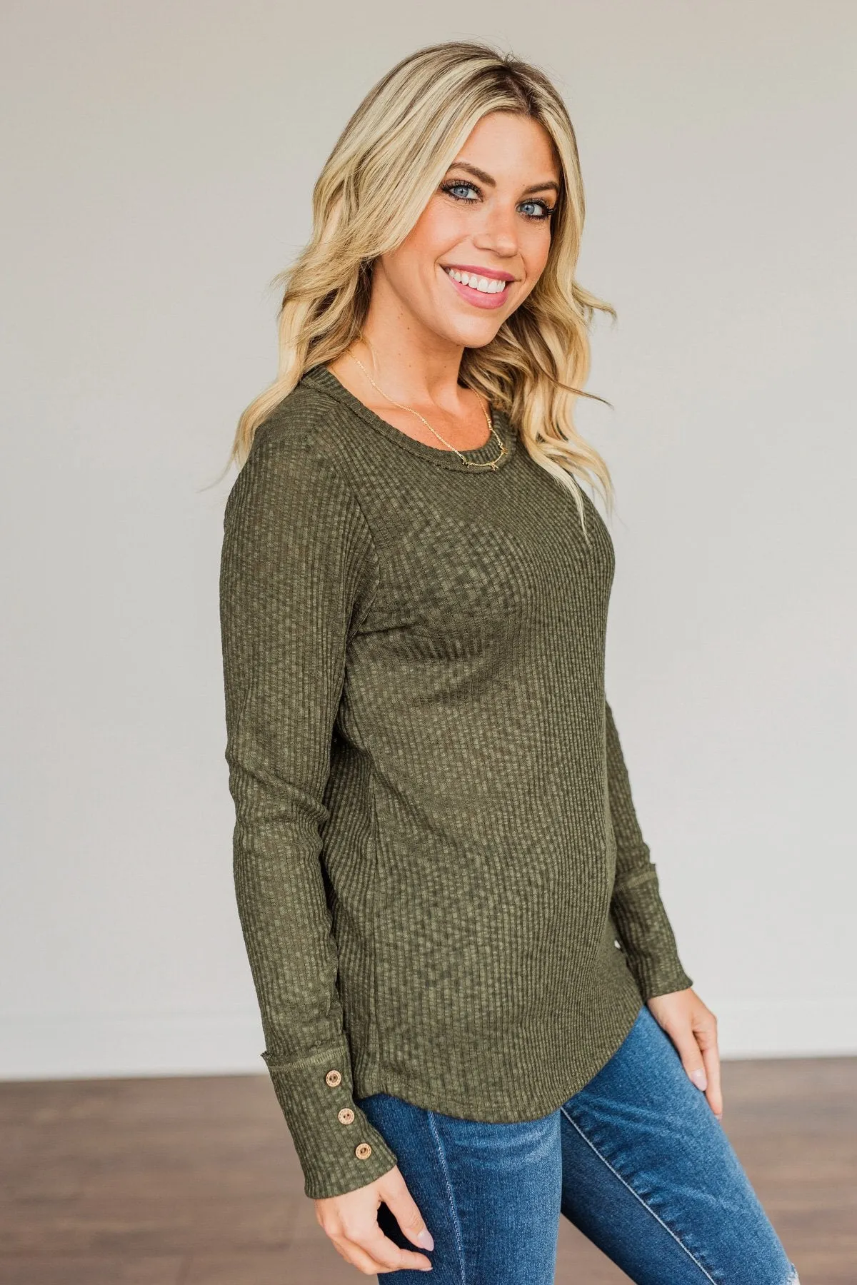 Better Than Ever Long Sleeve Knit Top- Dark Olive