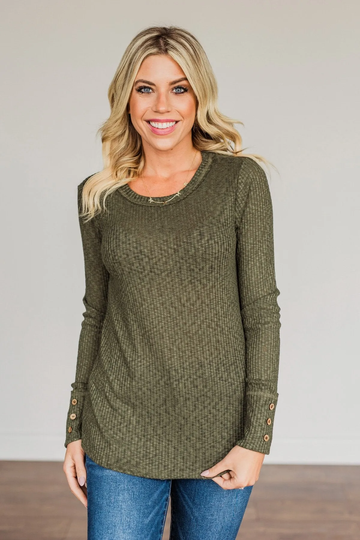 Better Than Ever Long Sleeve Knit Top- Dark Olive