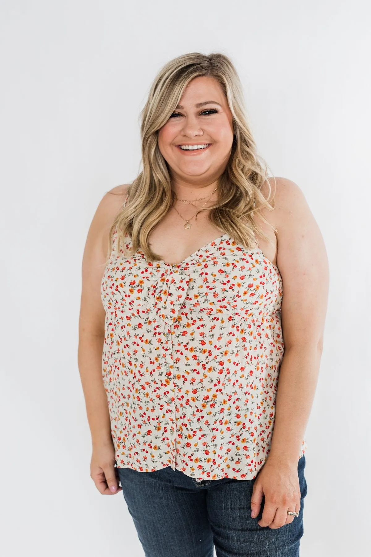 Better Than I Was Floral Bow Tie Tank Top- Ivory Multi