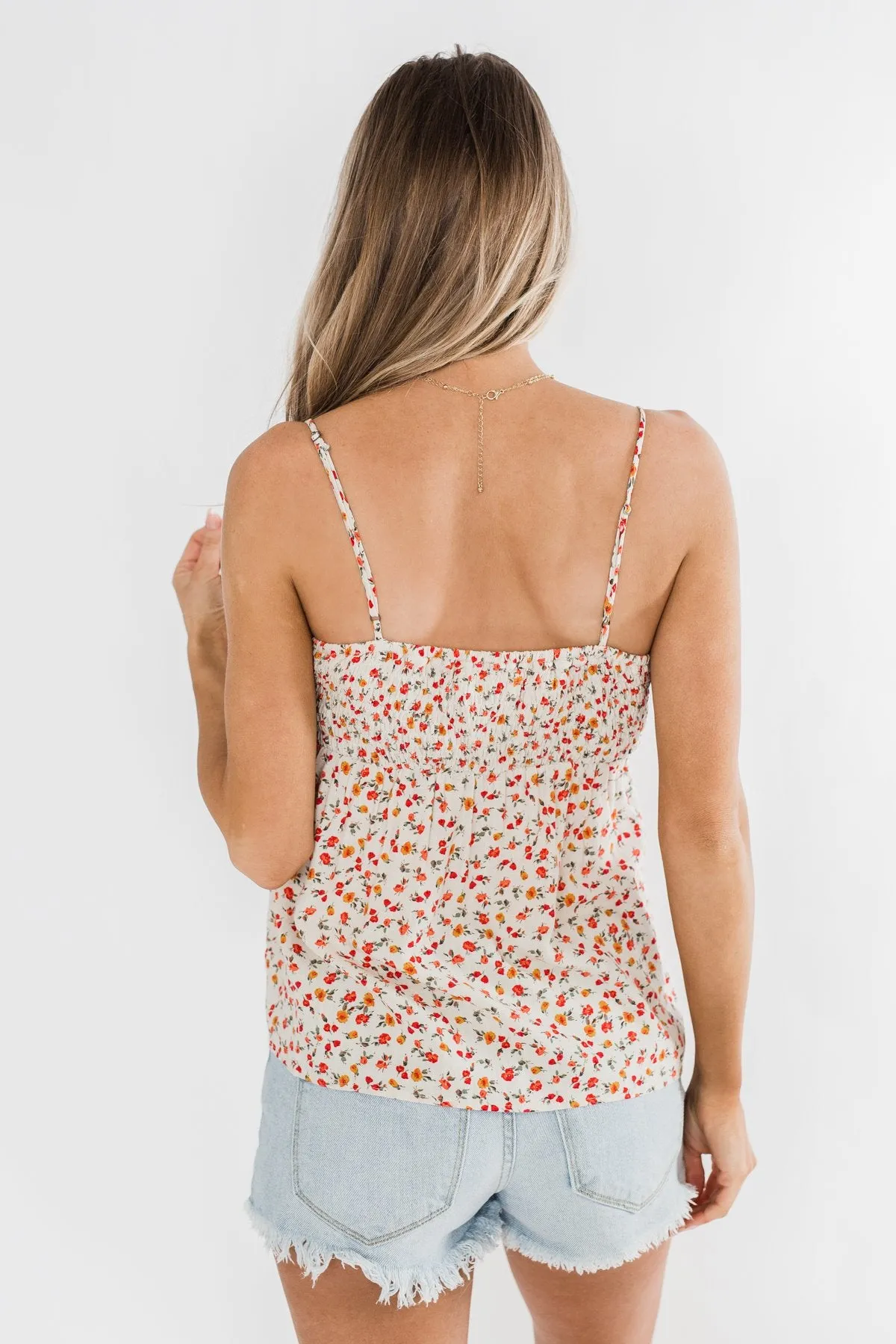 Better Than I Was Floral Bow Tie Tank Top- Ivory Multi