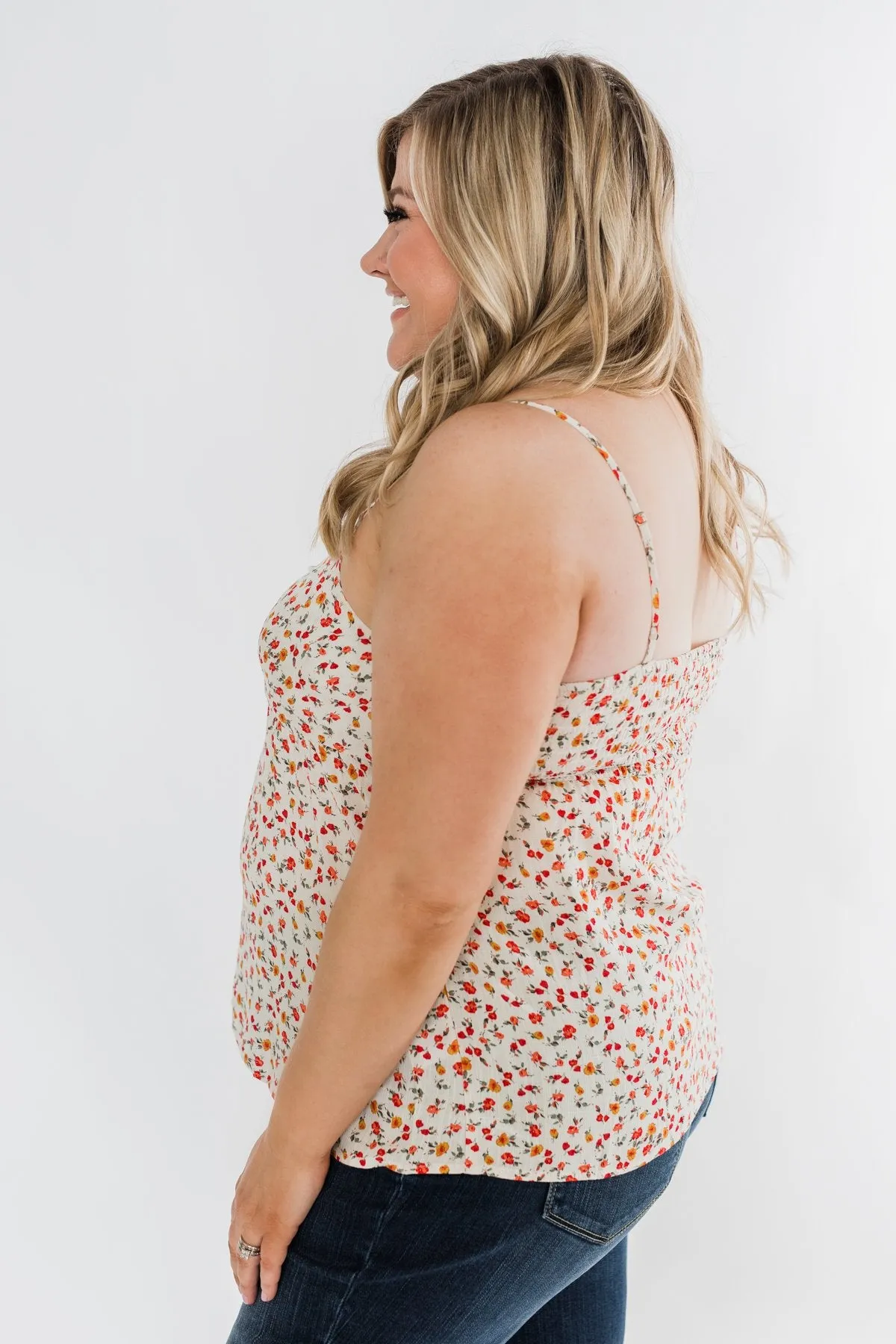 Better Than I Was Floral Bow Tie Tank Top- Ivory Multi