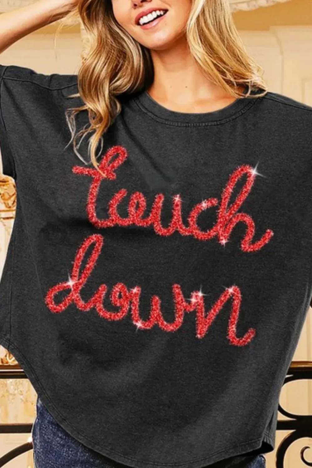 BiBi Touchdown Metallic Letter Vintage Washed Top