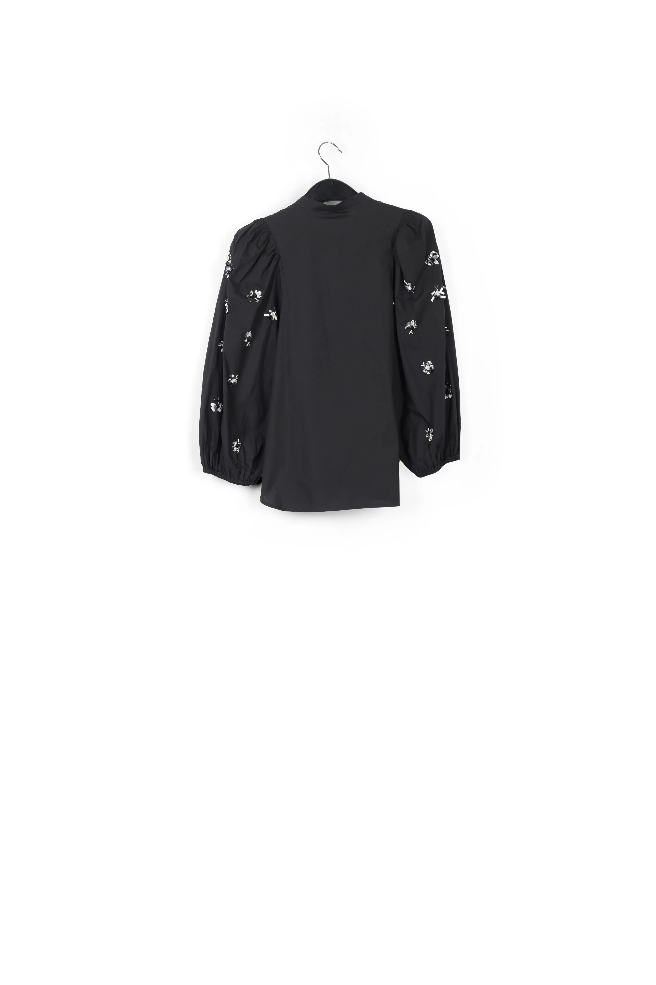 Black cotton-poplin embroidered puffed-sleeve shirt