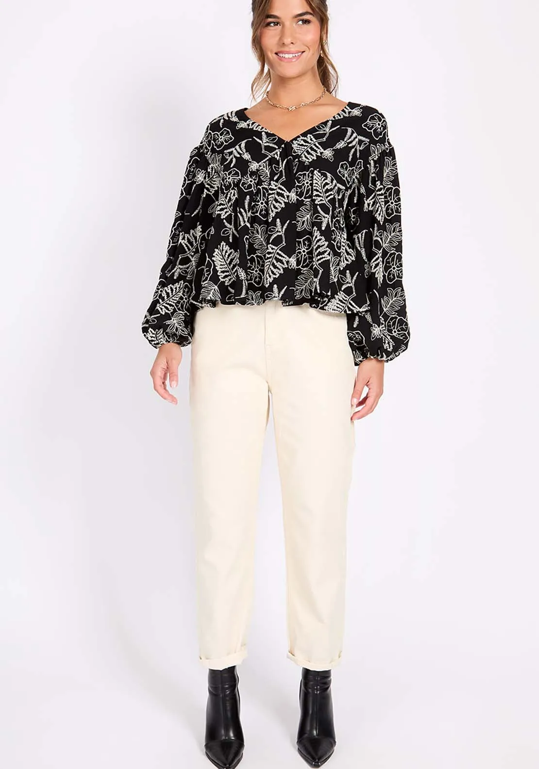 Black Embroidered  Top - Black