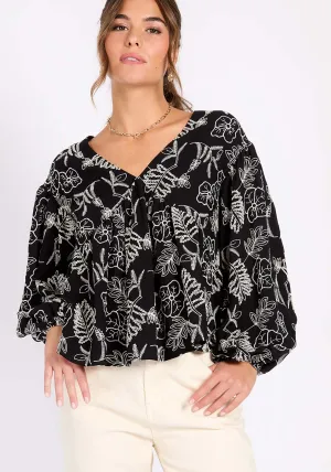 Black Embroidered  Top - Black