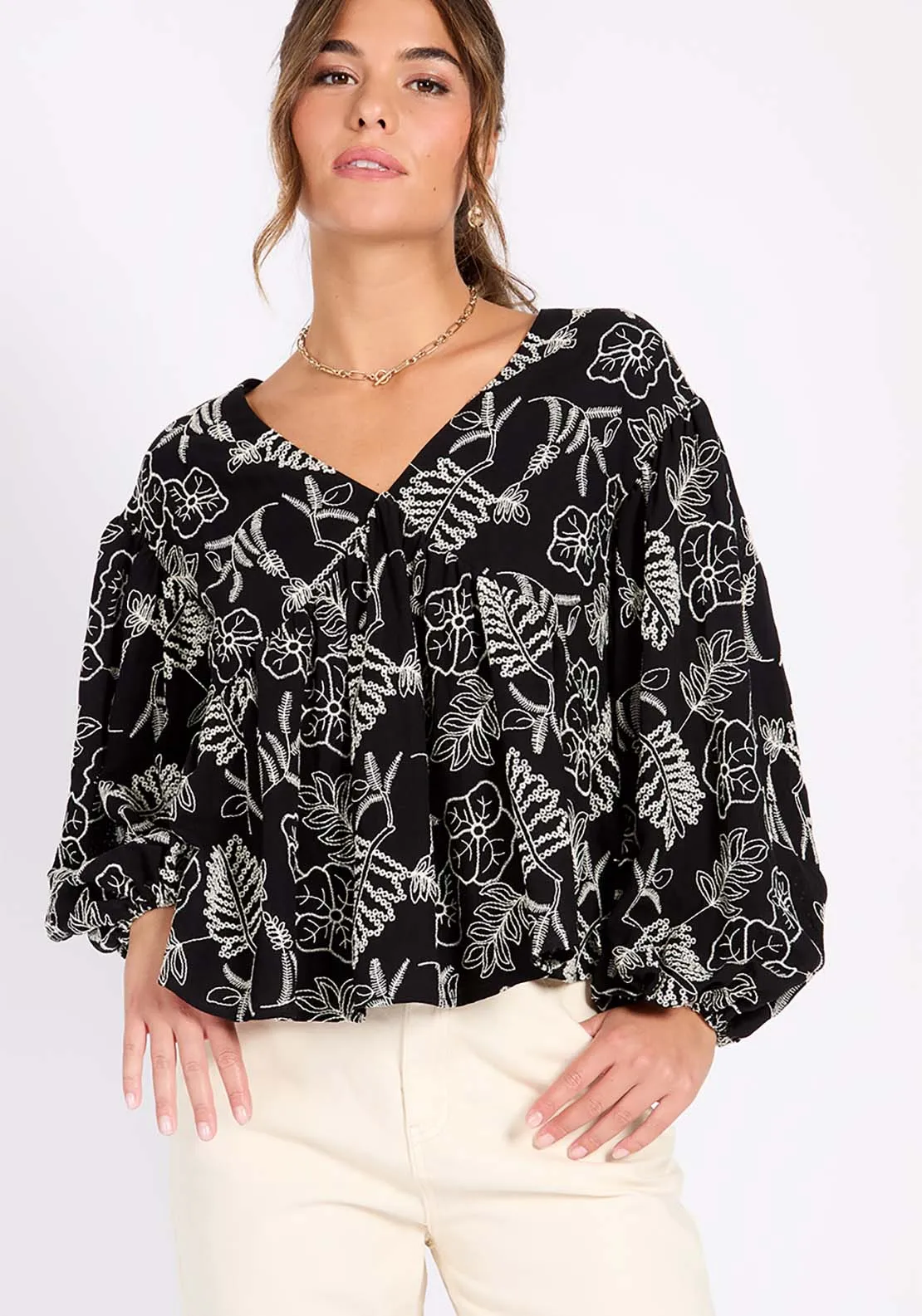 Black Embroidered  Top - Black