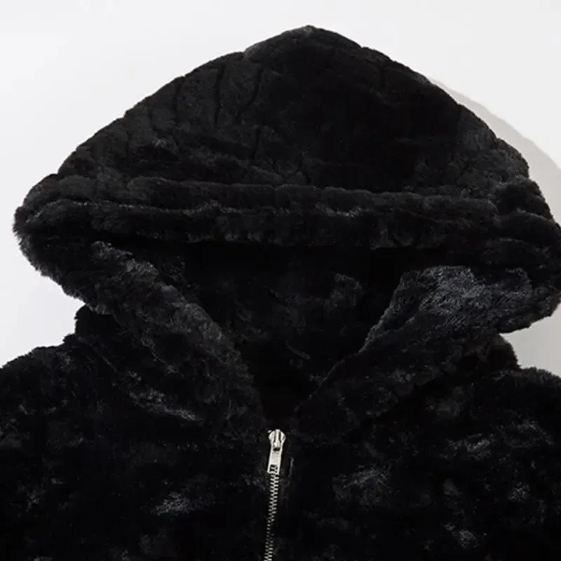 Black Fuzzy Embroidery Y2K Jacket for Nostalgic Style