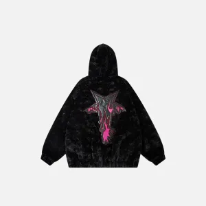 Black Fuzzy Embroidery Y2K Jacket for Nostalgic Style