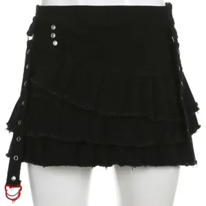 Black Grunge Pleated Mini Skirt