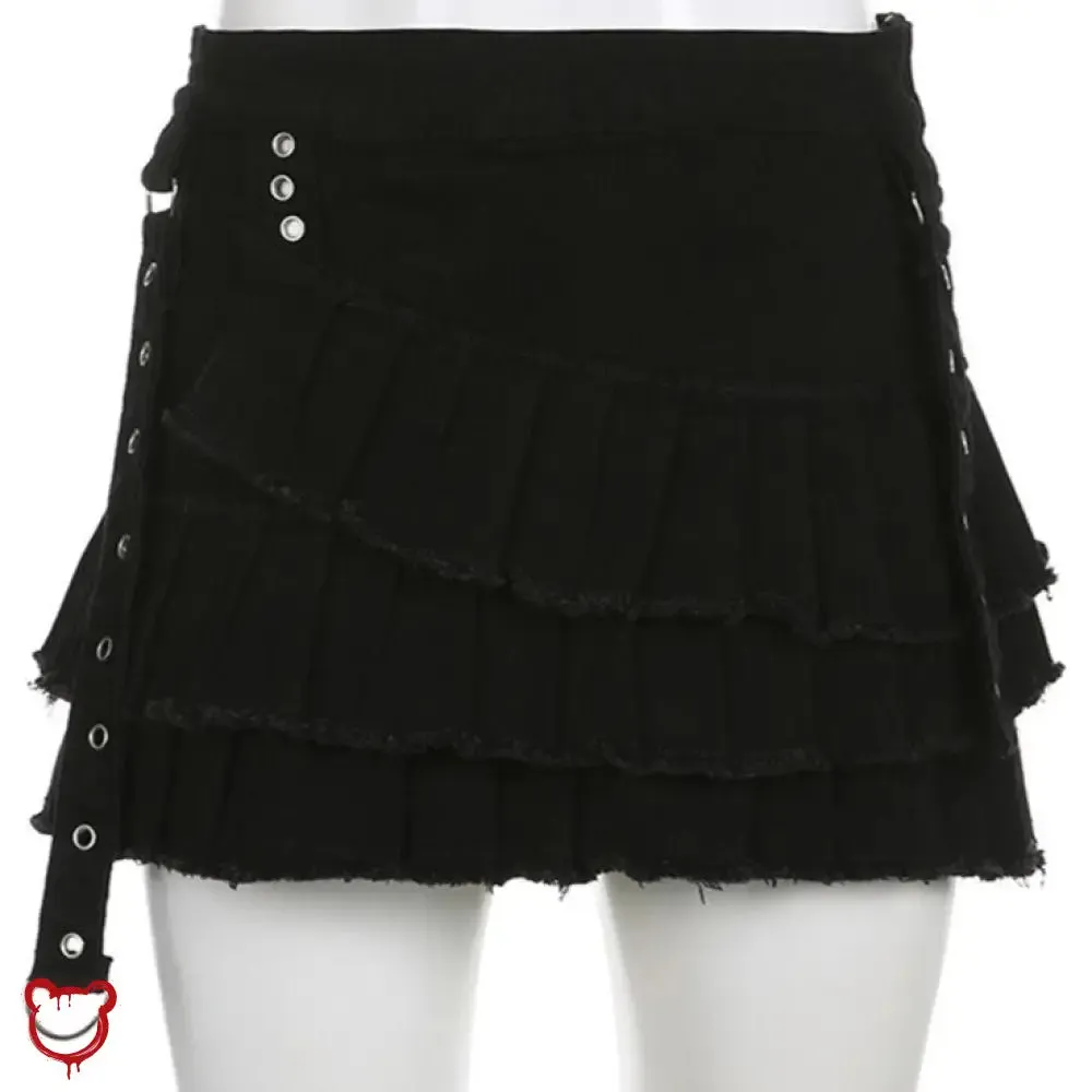 Black Grunge Pleated Mini Skirt