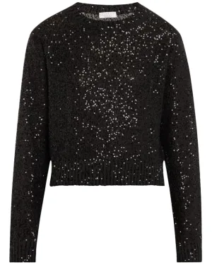 Black Micro Paillette Crewneck Sweater