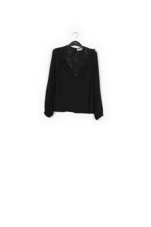 Black sequin-embroidered top with ruffles