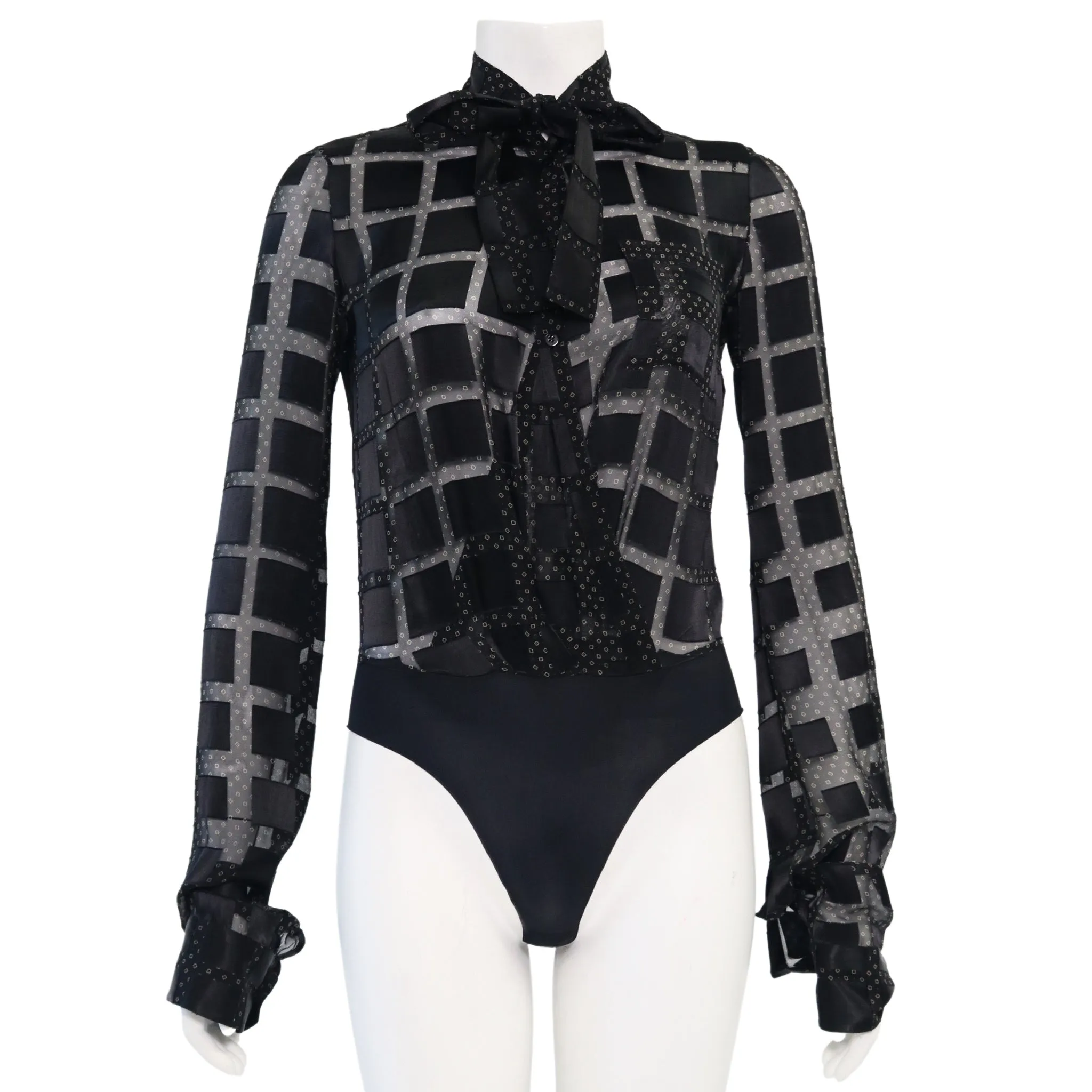BLACK SQUARE PATTERN BODYSUIT