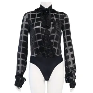 BLACK SQUARE PATTERN BODYSUIT