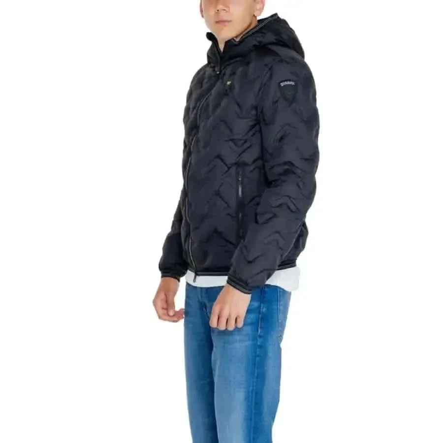 Blauer Men's Black Long Hooded Jacket