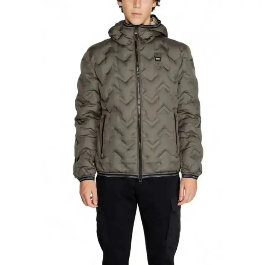 Blauer Men's Black Long Hooded Jacket