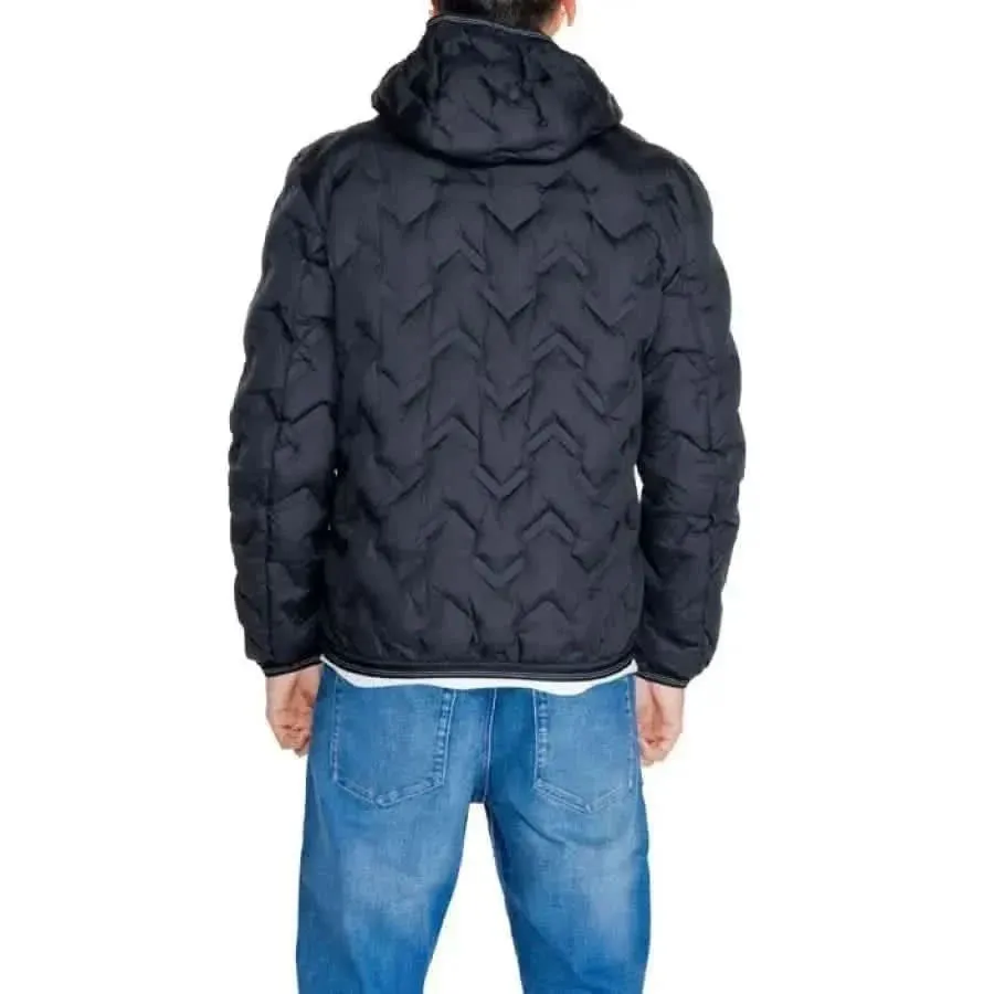 Blauer Men's Black Long Hooded Jacket