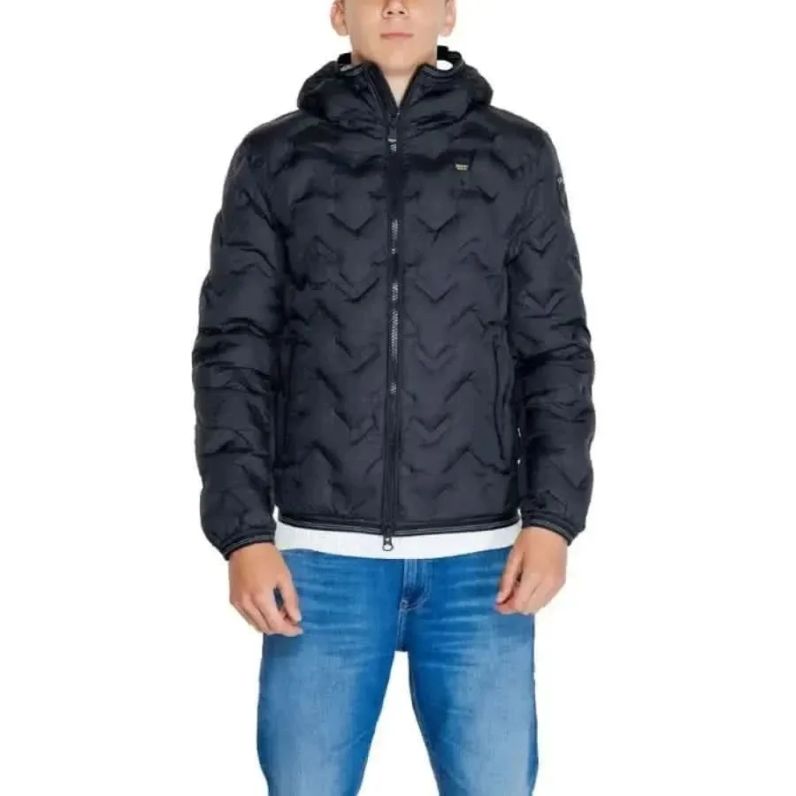 Blauer Men's Black Long Hooded Jacket