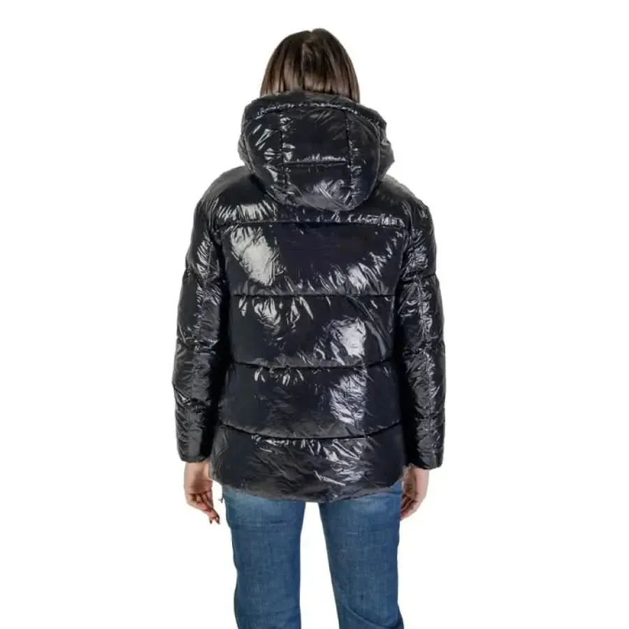 Blauer Women's Black Turtleneck Hooded Jacket
