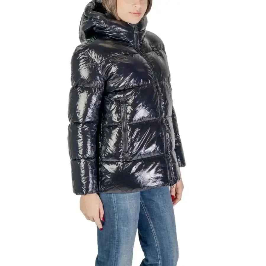 Blauer Women's Black Turtleneck Hooded Jacket