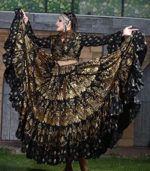 Block print Assuit pattern skirt Oriental Border Black/Gold WLS