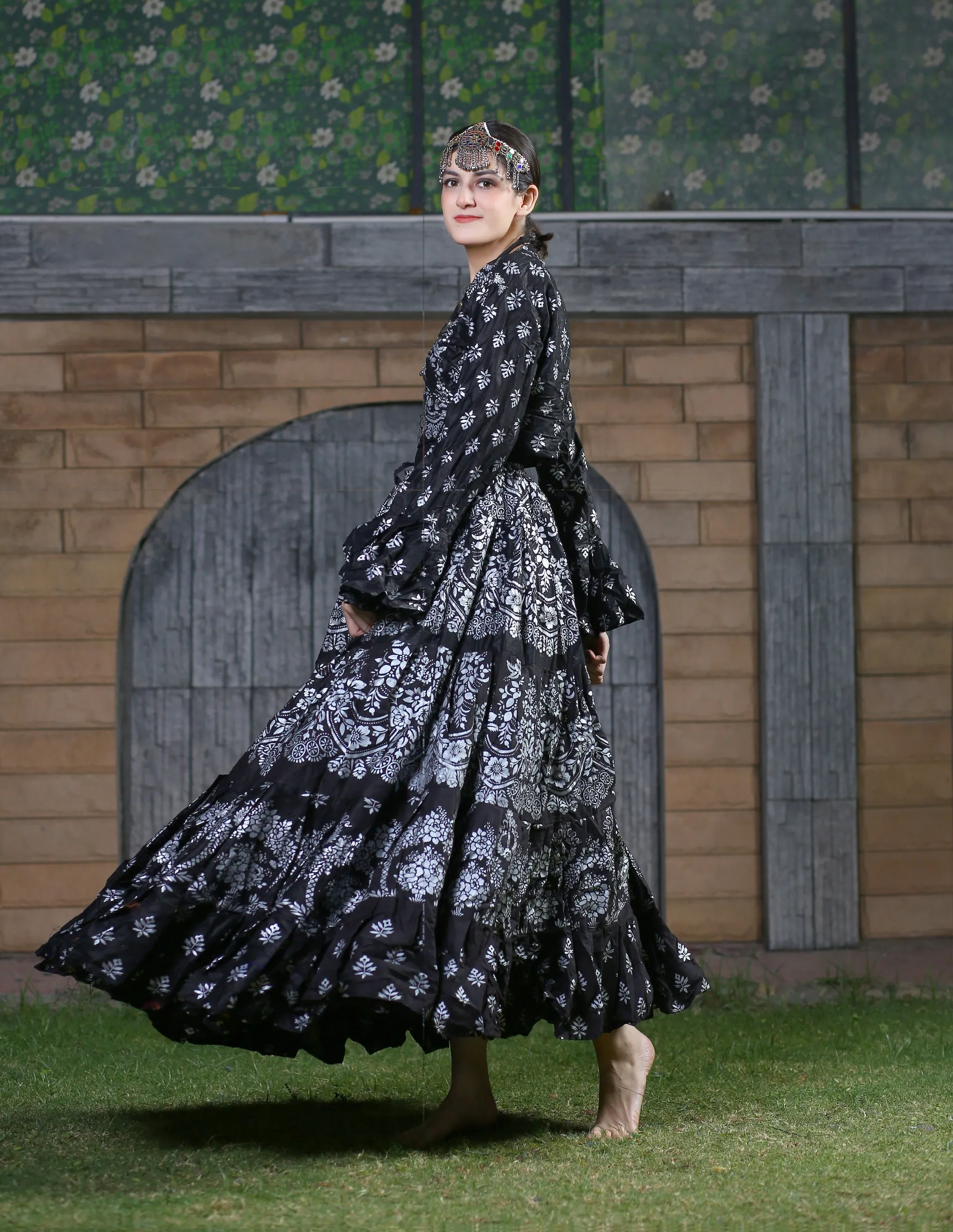 Block print Assuit pattern skirt Oriental Border Black/White WLS