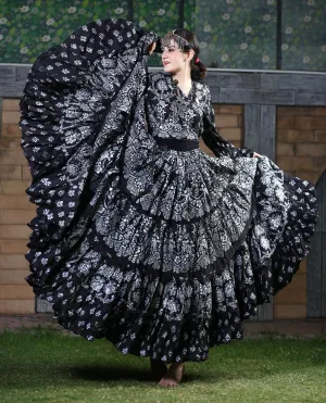 Block print Assuit pattern skirt Oriental Border Black/White WLS
