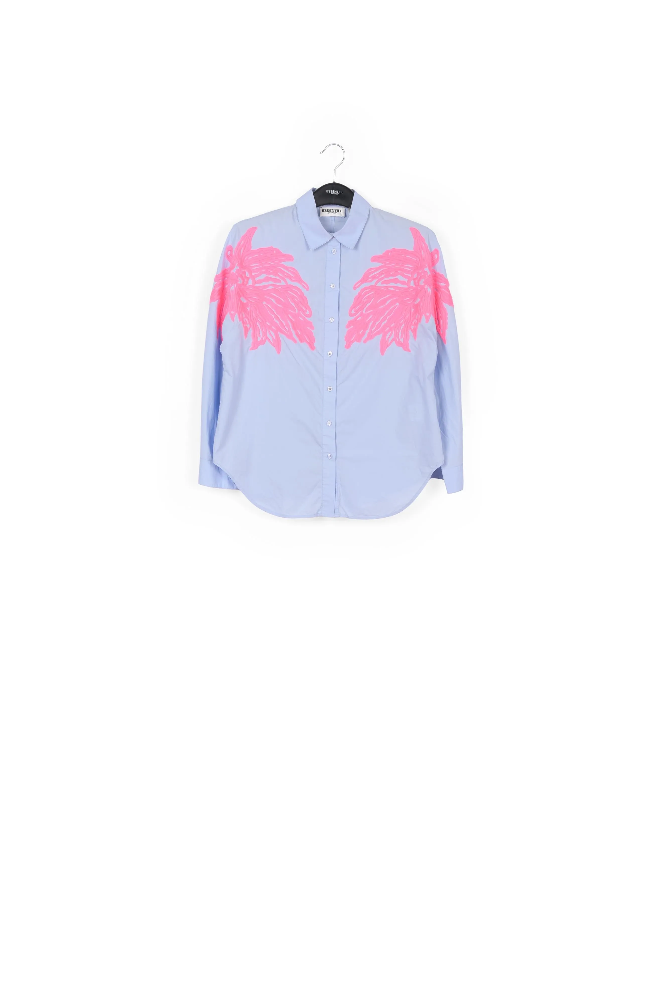 Blue and neon pink cotton embroidered shirt