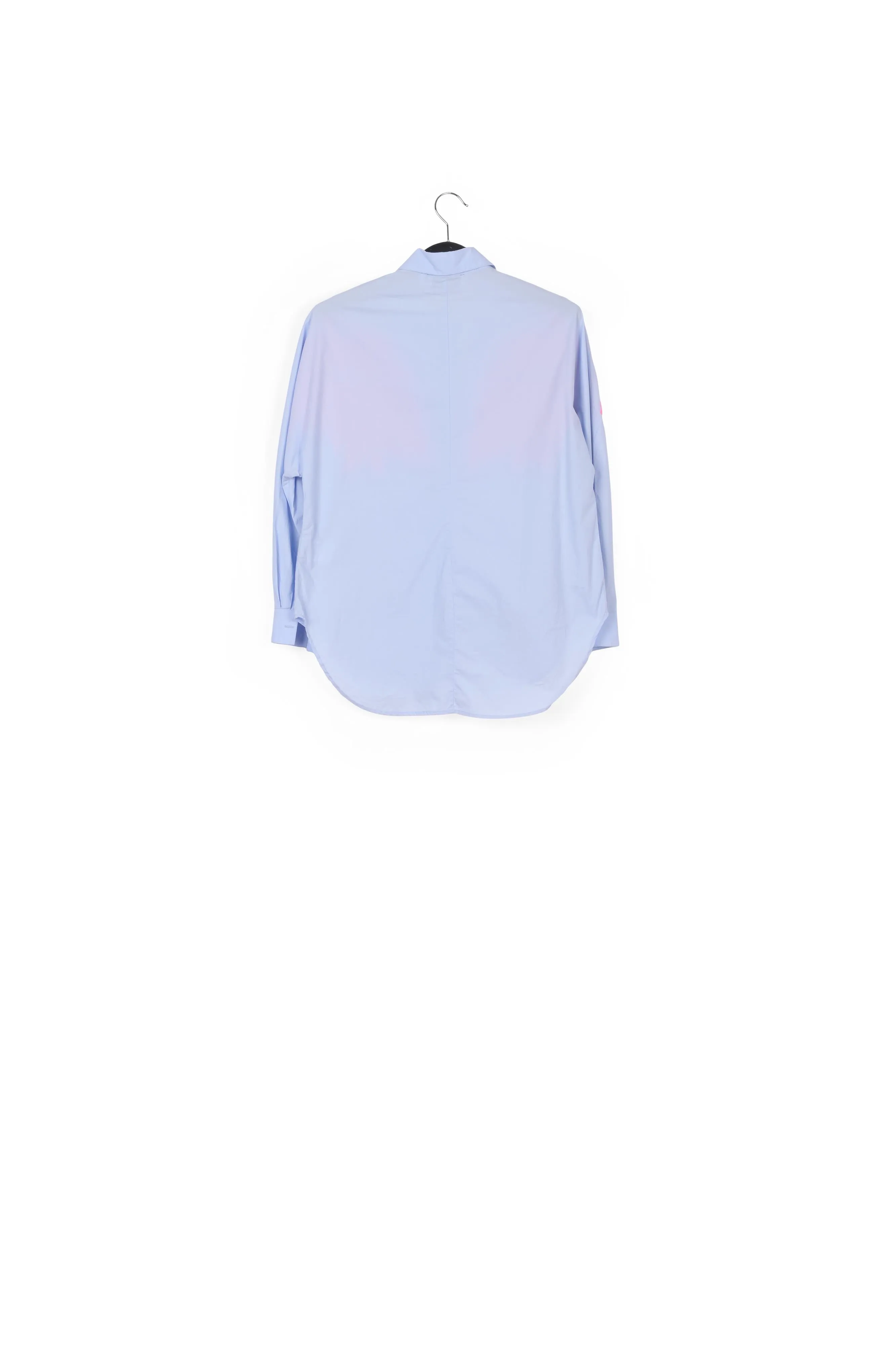 Blue and neon pink cotton embroidered shirt