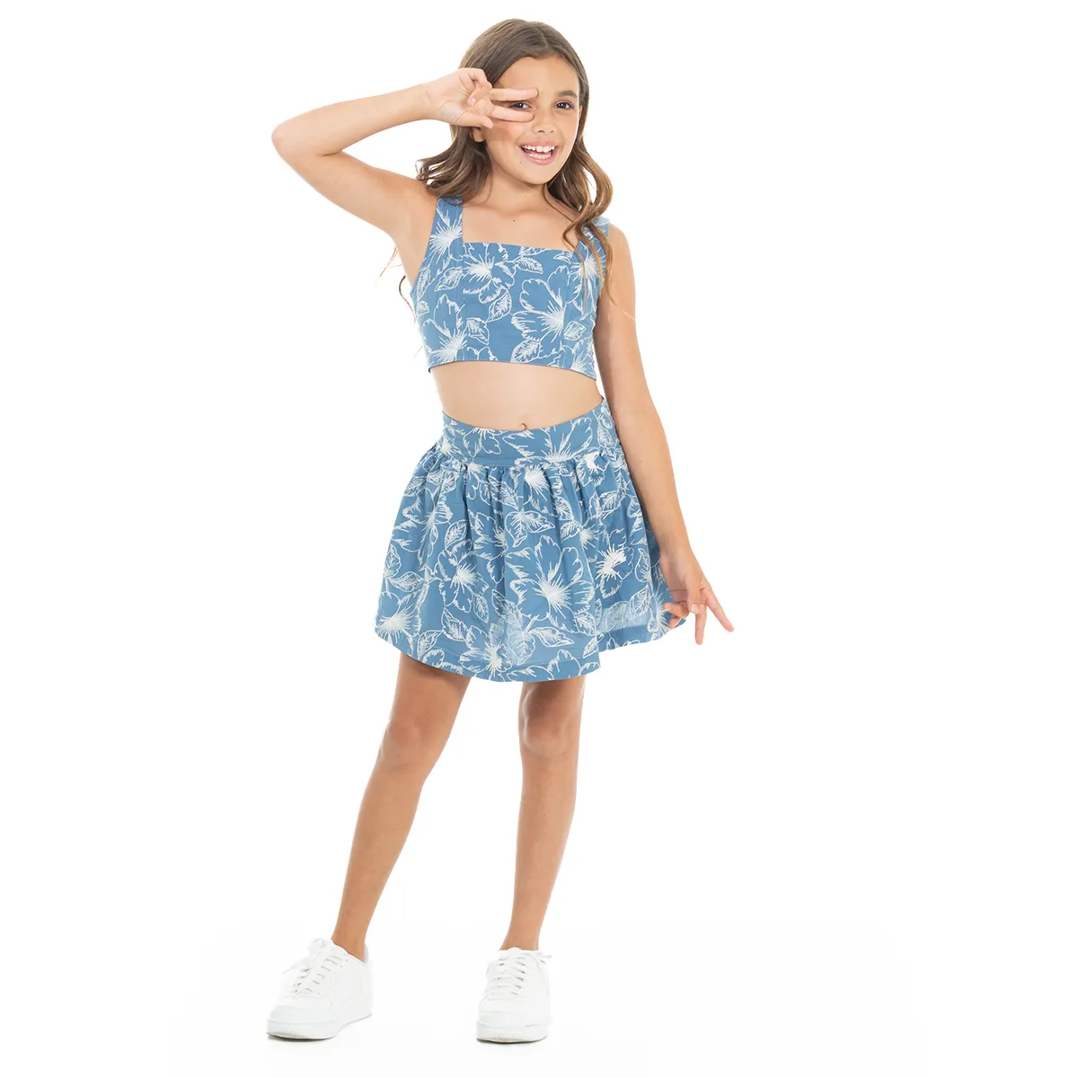 BLUE EMBROIDERED SKORT SET FOR GIRLS