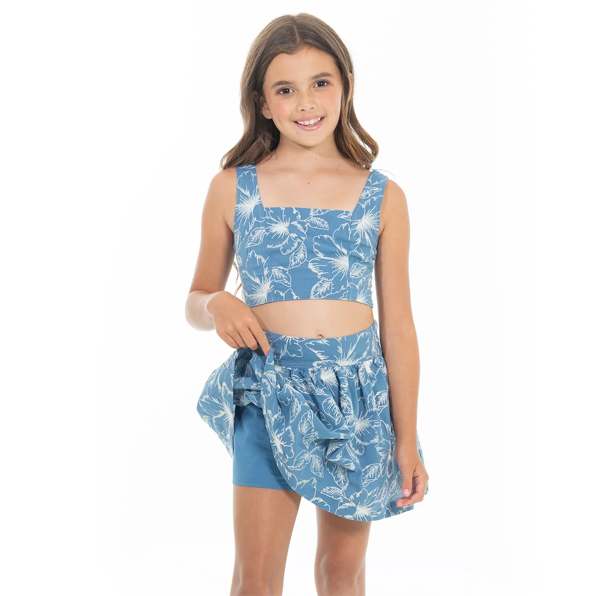 BLUE EMBROIDERED SKORT SET FOR GIRLS