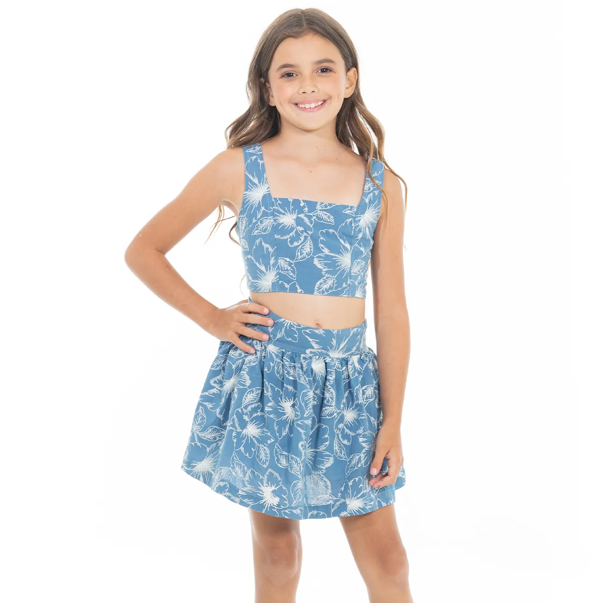BLUE EMBROIDERED SKORT SET FOR GIRLS