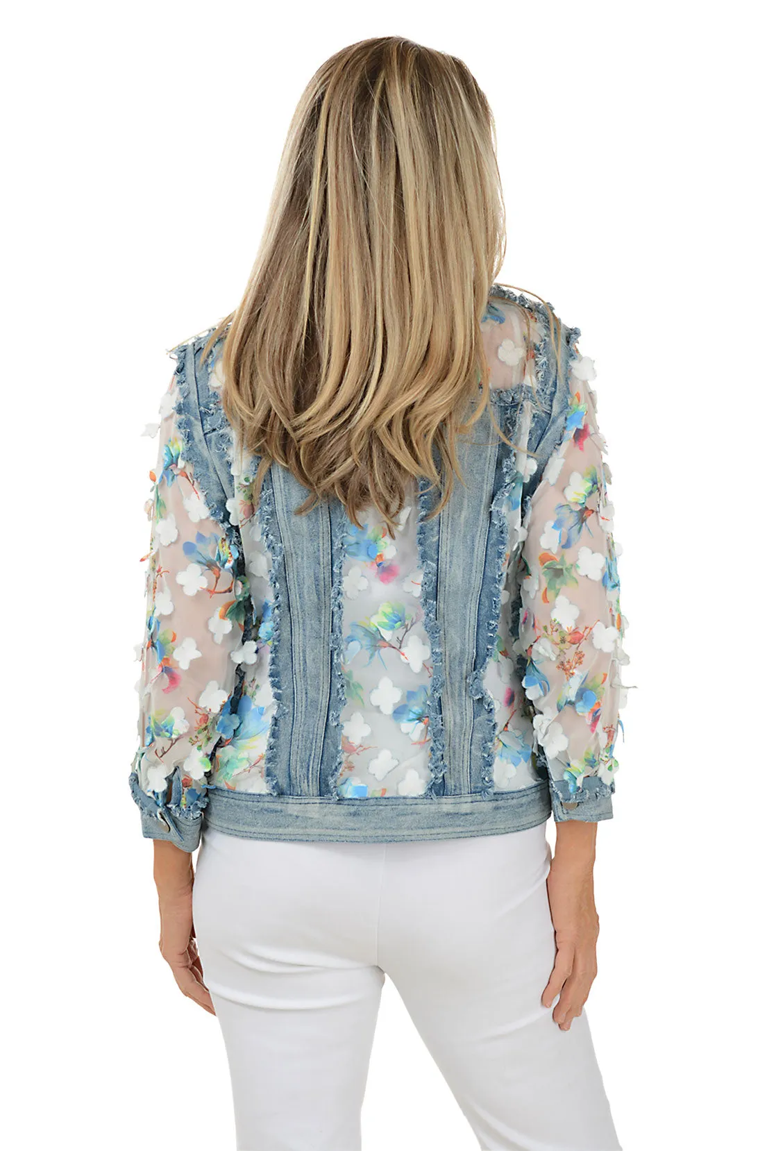 Blue Flower Petal Sheer Denim Jacket