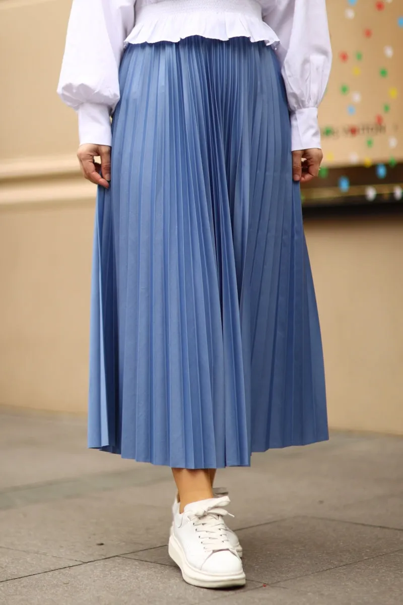 Blue Pleated Skirt