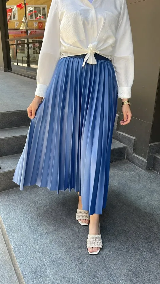 Blue Pleated Skirt